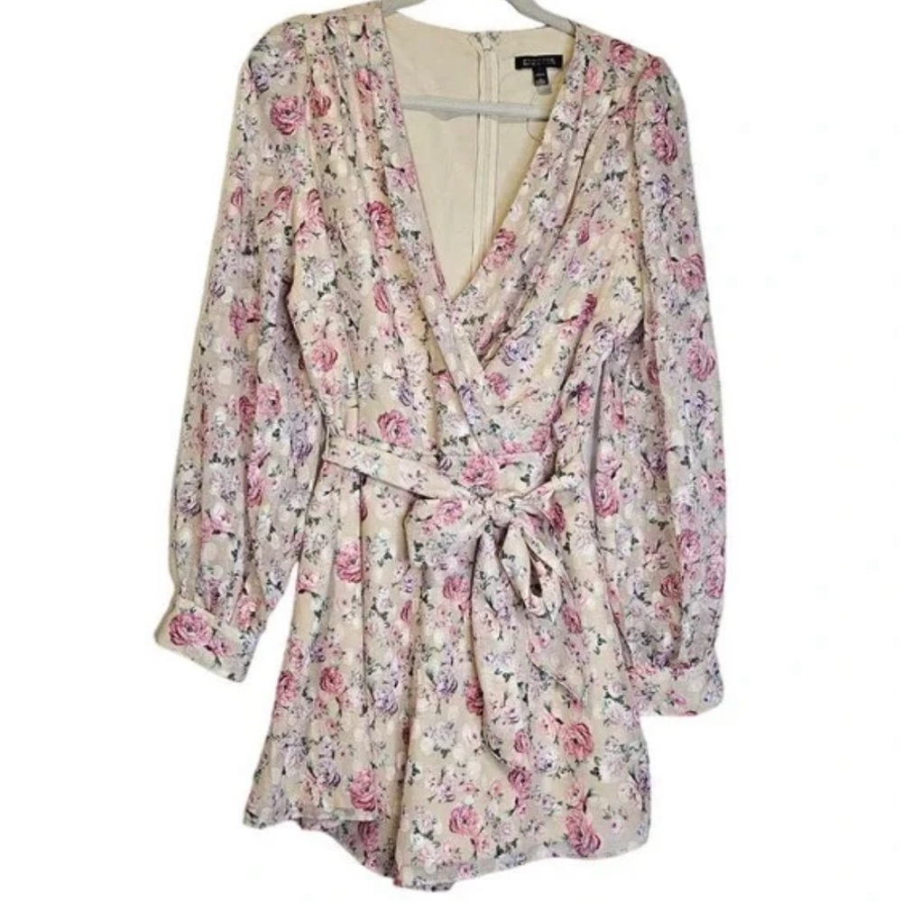 Express Pale Pink Floral Rose Dot Romper NWT